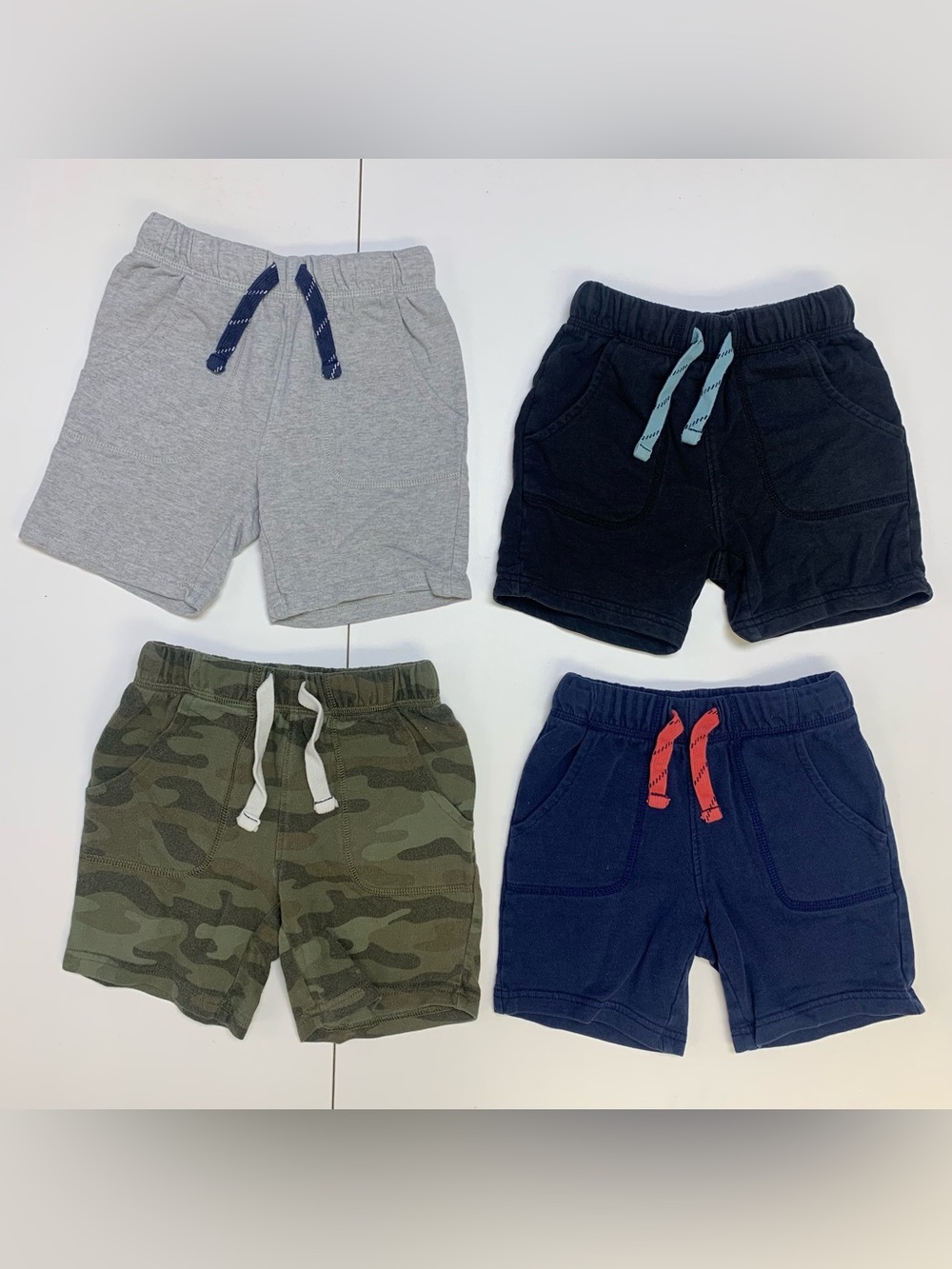 Carter Kids Cotton Pull-On Shorts - Gray, Black, Camo & Navy (4-Pack)